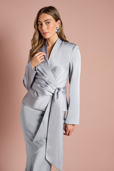 Coast Structured Satin Wrap Jacket Silver