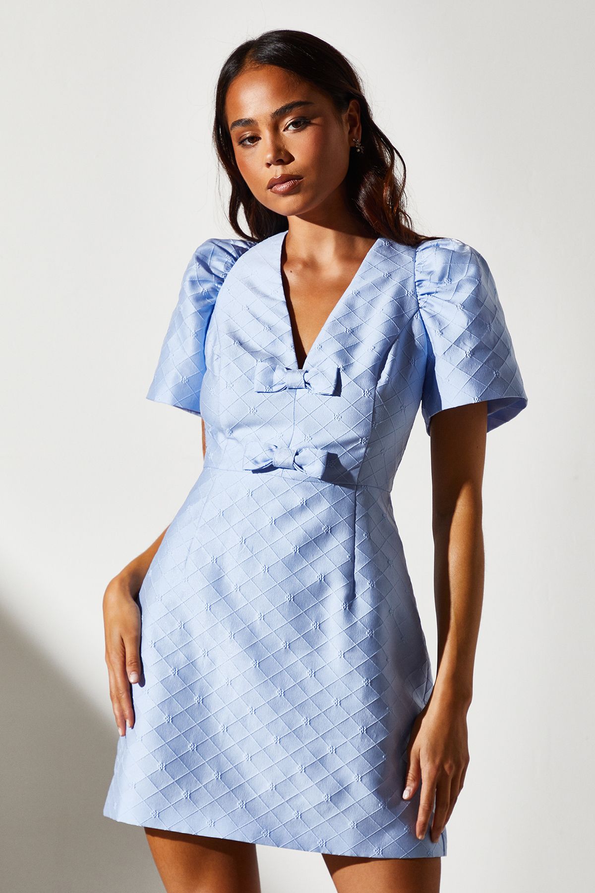 Coast Petite Jacquard Bow Mini Dress Blue image 2