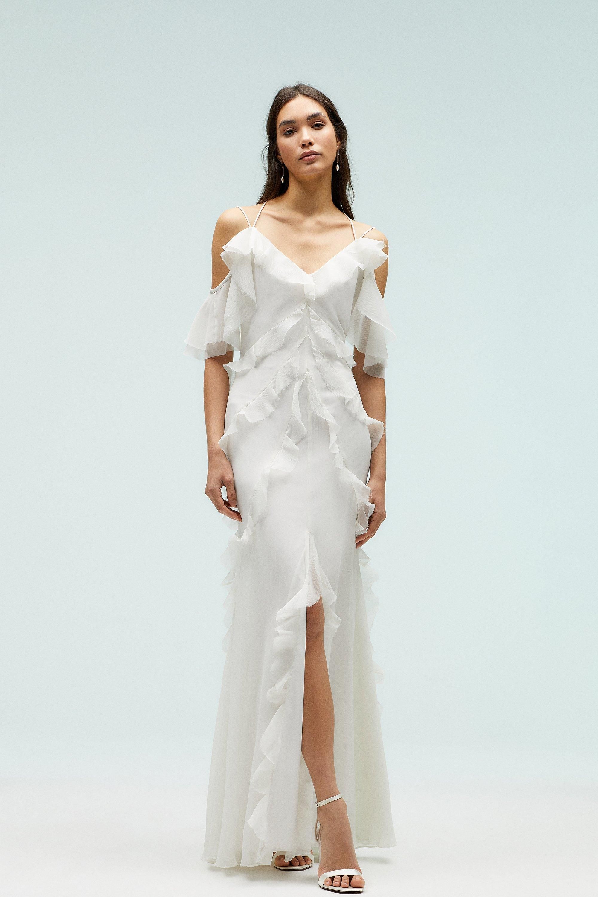 Coast Statement Frill Cold Shoulder Open Back Dress Ivory image 1