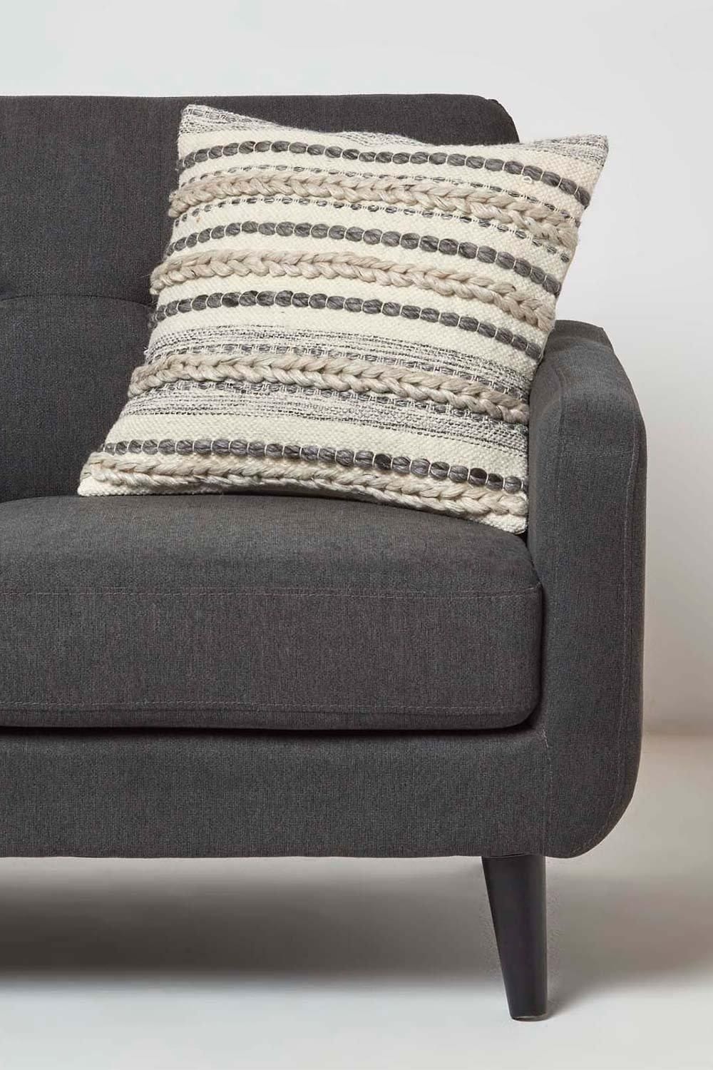 Homescapes Fyn Handwoven Braided Beige & Grey Kilim Cushion image 2