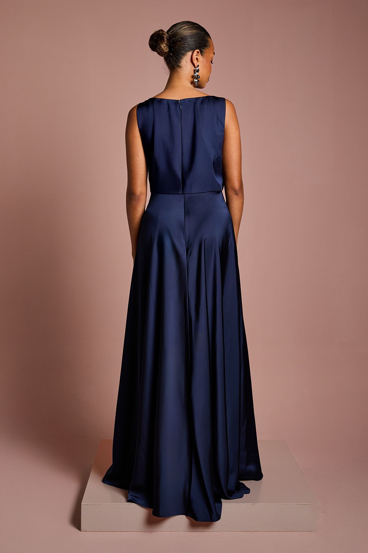Coast Coast Honoured Petite Sleeveless Cowl Neck Satin Maxi Bridesmaid Dress Navy image 3