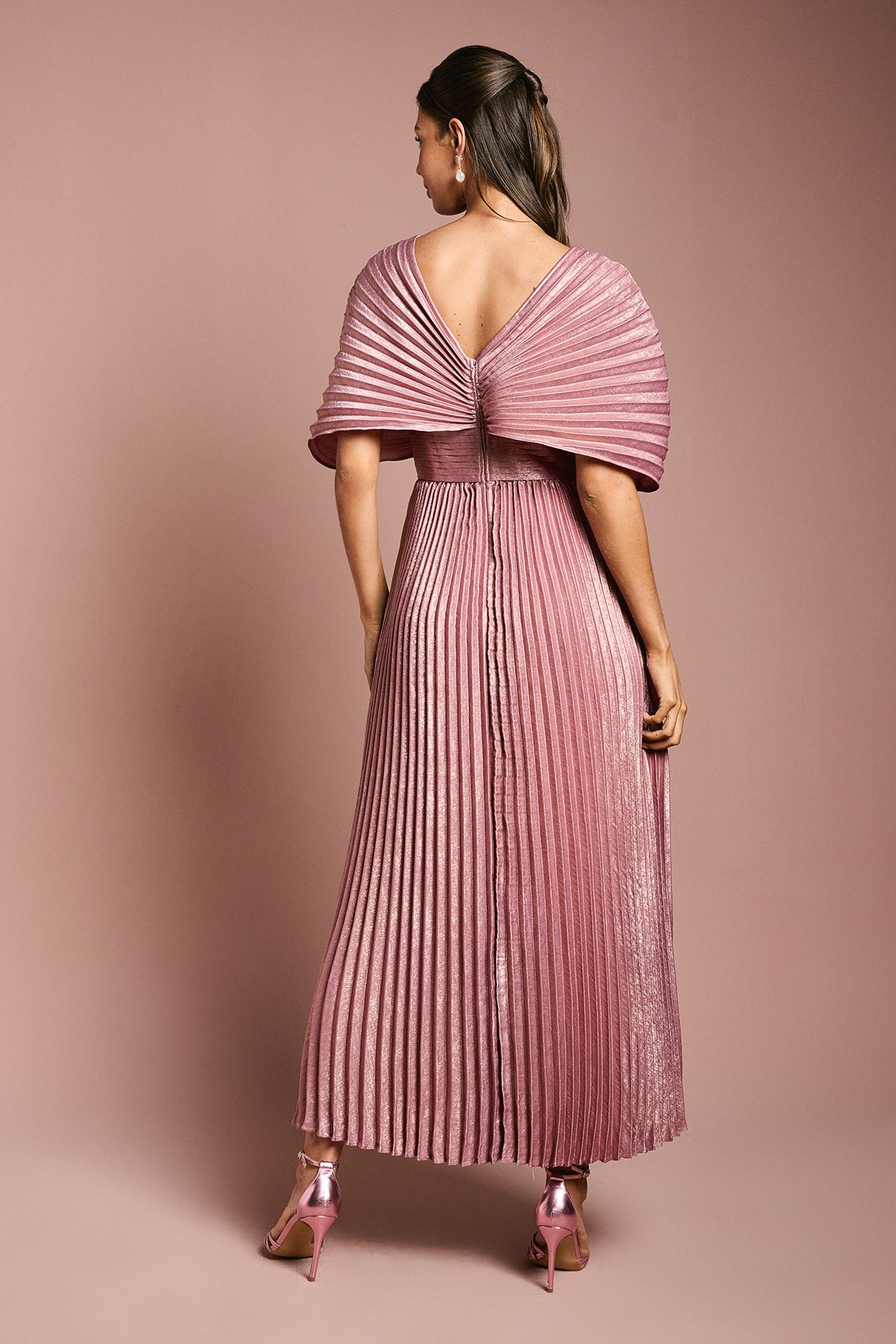 Coast Batwing Pleated Metallic Midaxi Dress Pink image 4