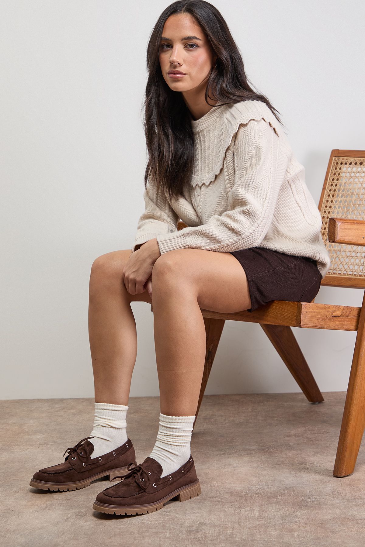 Oasis Claire Faux Suede Chunky Boat Shoes Chocolate image 2