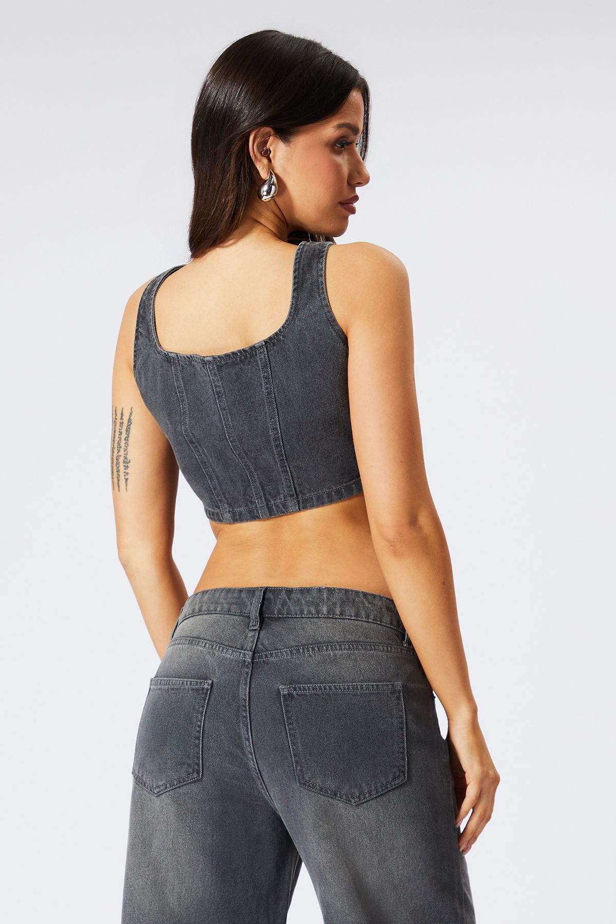MissPap Button Down Denim Corset Top Grey image 4