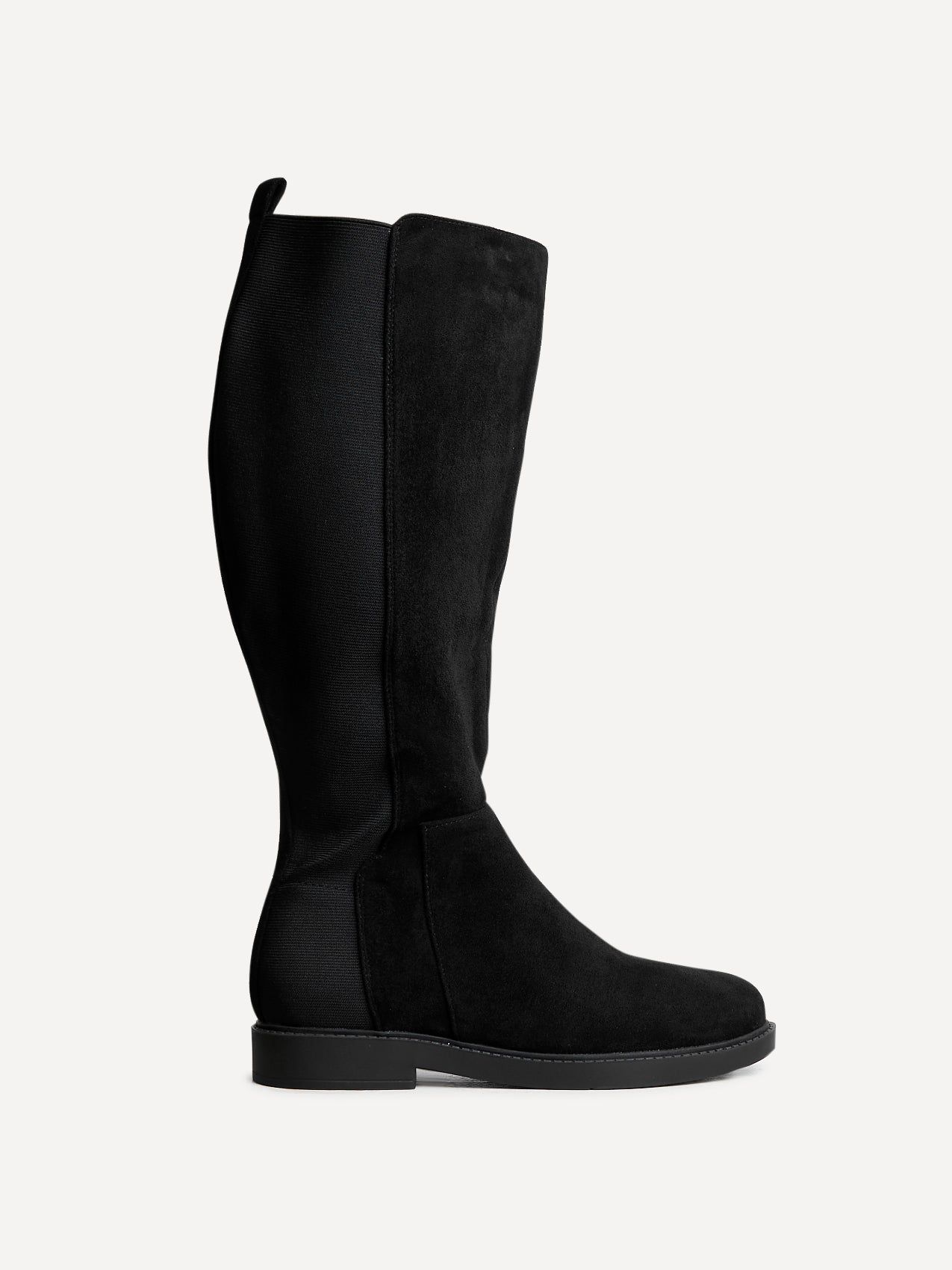 Linzi Steel Wide Fit Black Faux Leather Knee High Stretch Boot image 1