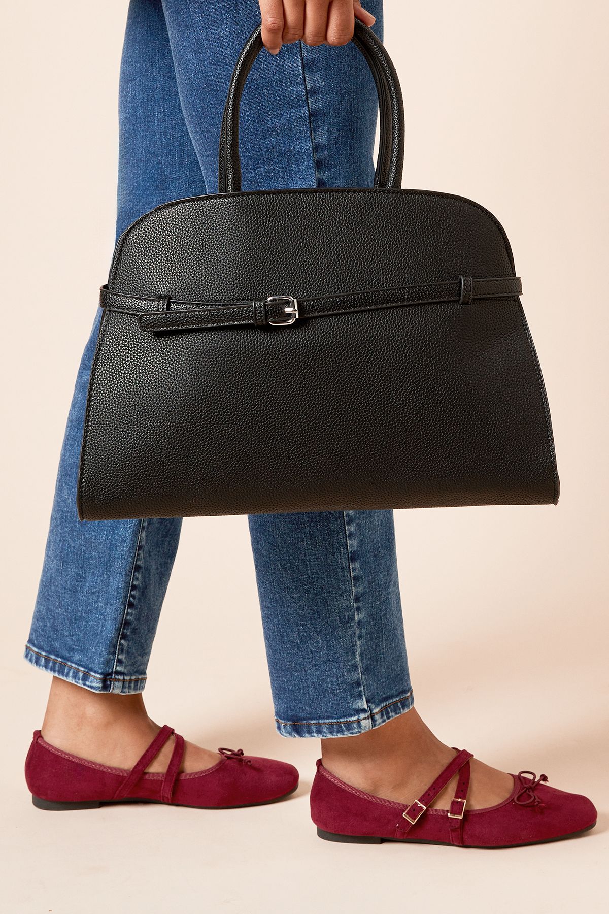 Dorothy Perkins York Large Bowler Bag With Buckle Detail And Crossbody Strap Black image 1