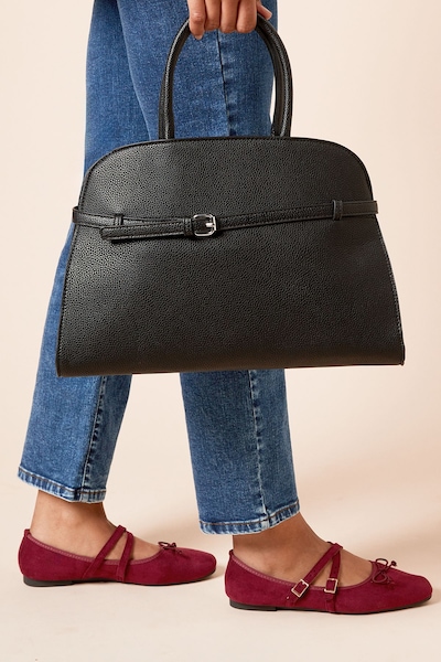 Dorothy Perkins York Large Bowler Bag With Buckle Detail And Crossbody Strap Black