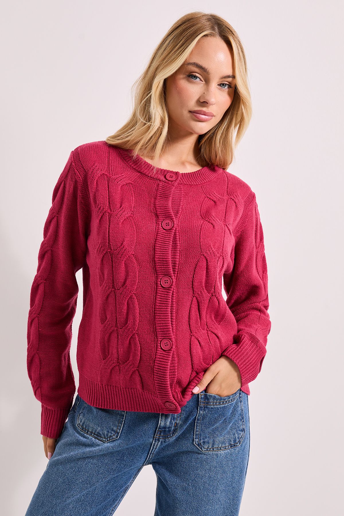 Dorothy Perkins Cable Detail Cardigan Berry image 1