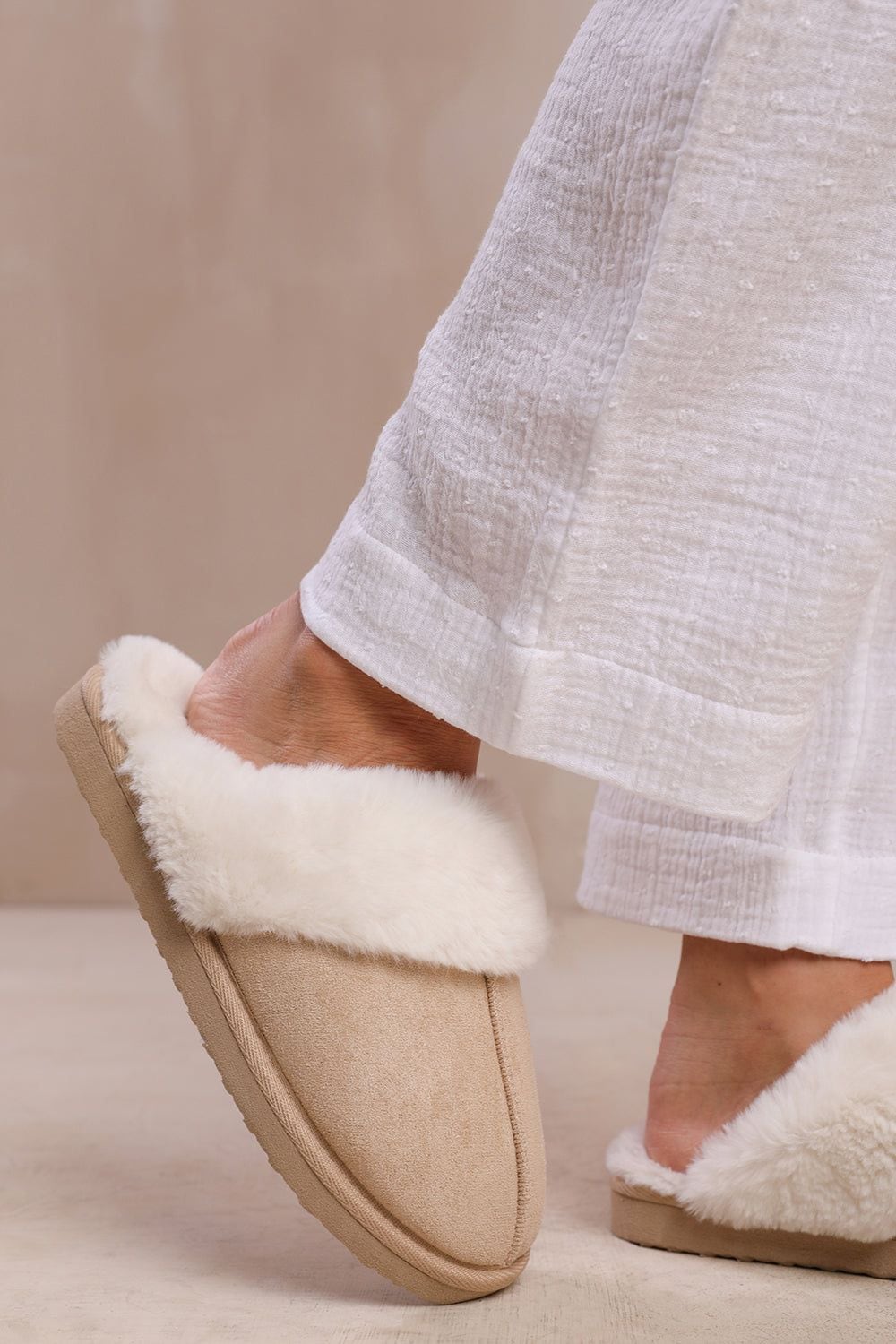 Where's That From 'Comfort' Slip On Slippers With Fur Trim Suede image 1