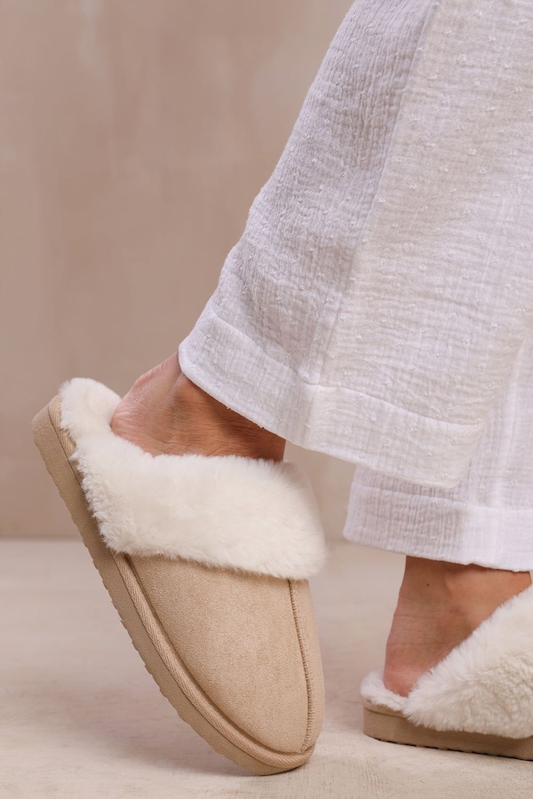 Where's That From 'Comfort' Slip On Slippers With Fur Trim Suede