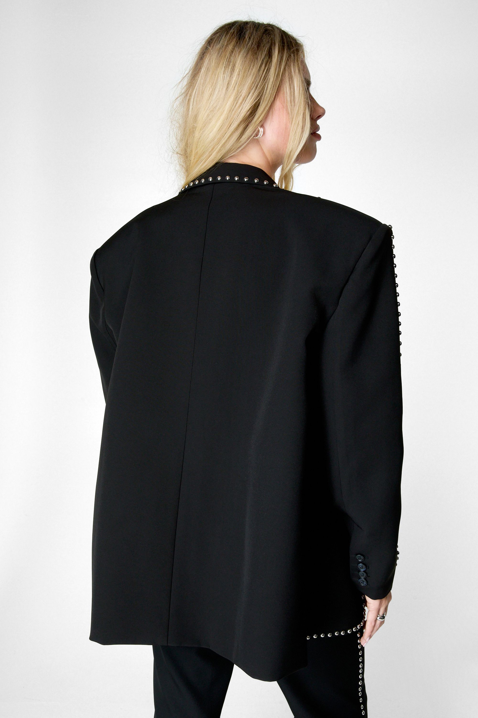 NastyGal Premium Studded Oversized Blazer Black image 4