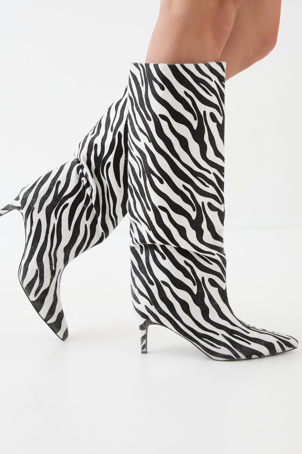 MissPap Zebra Print Mid Heel Knee High Boots Zebra image 4
