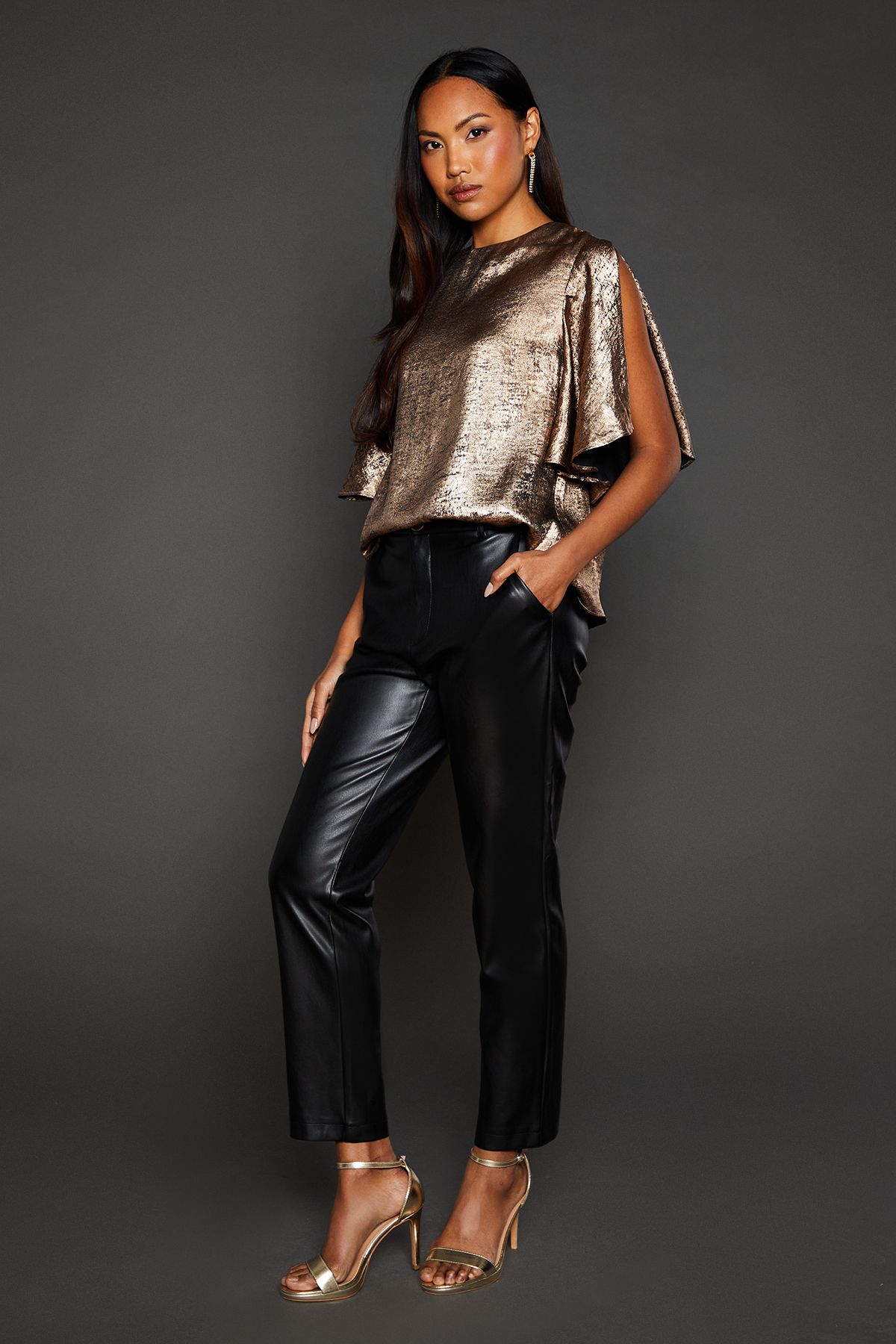 Principles Sleeve Detail Metallic Top Bronze image 2