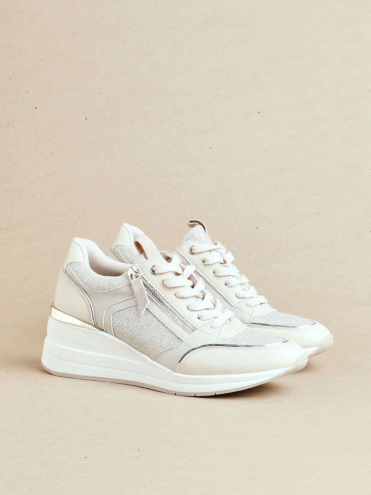 Linzi Everett Gold & Nude Wedged Trainer image 6