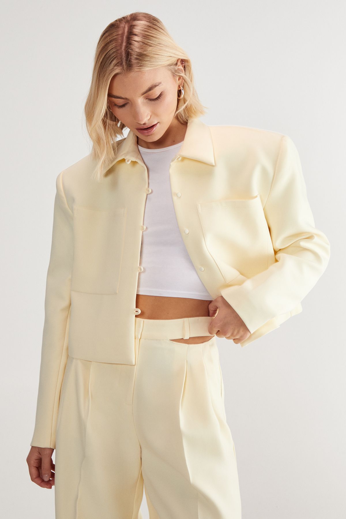 NastyGal Tailored Oversized Trucker Jacket Butter image 1
