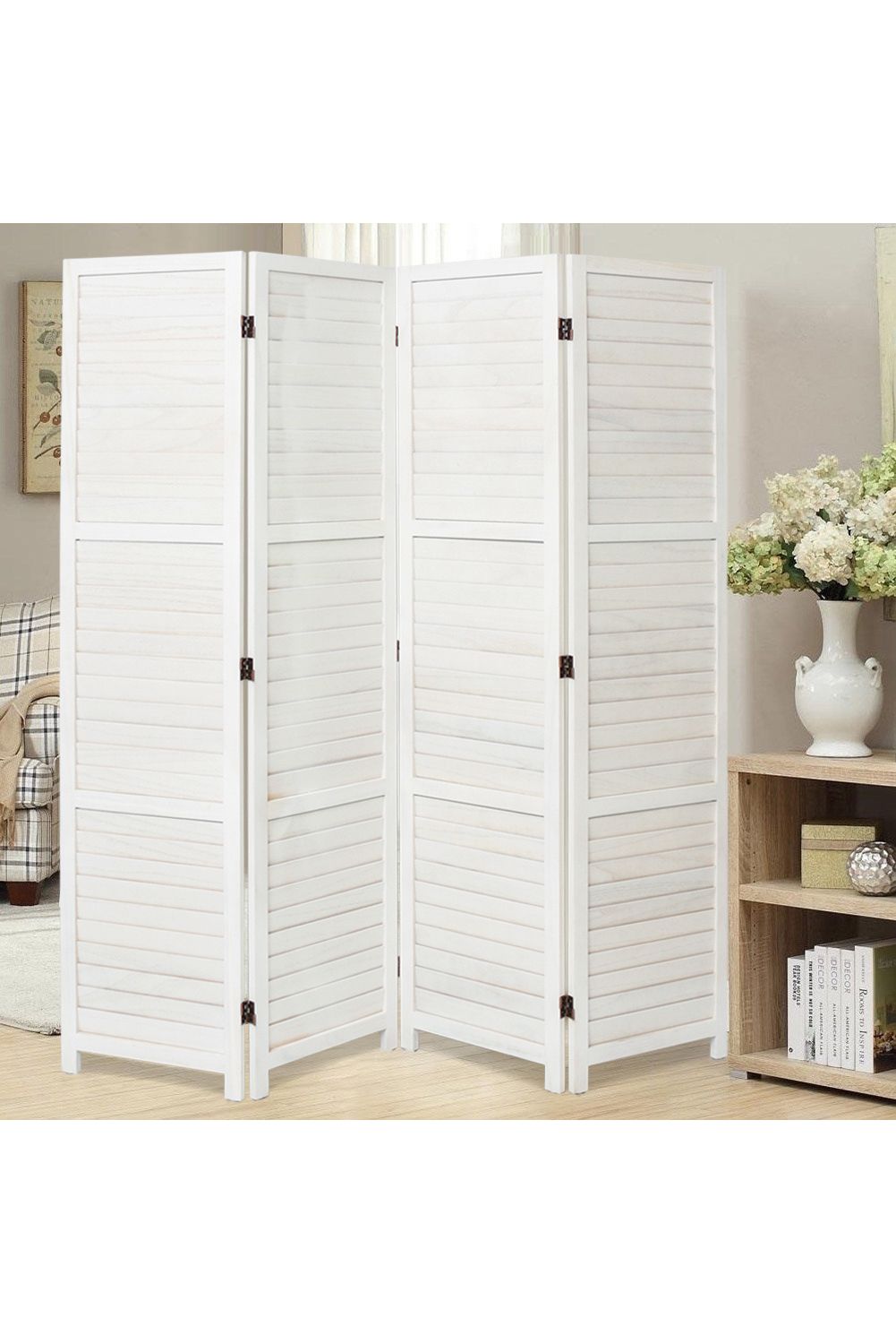 Living and Home Folding Solid Wood Room Divider Privacy Screen image 1