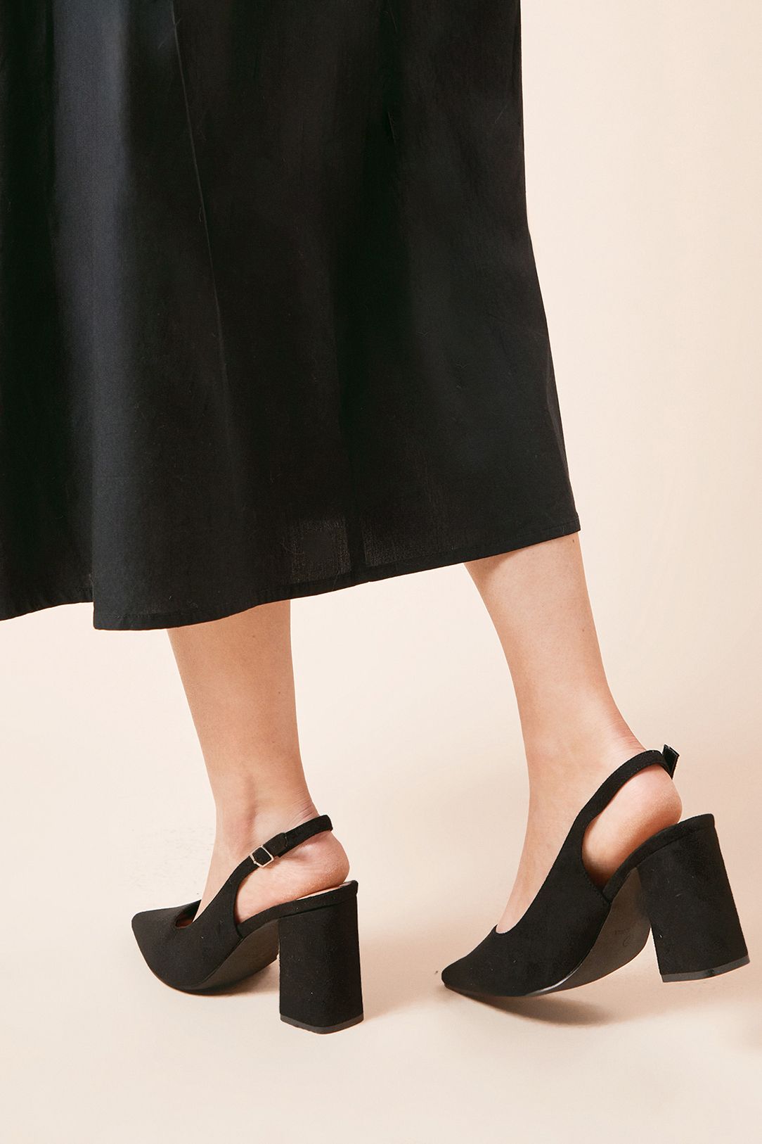 Dorothy Perkins Ellens Pointed High Block Heel Slingback Court Shoes Natural Black image 3