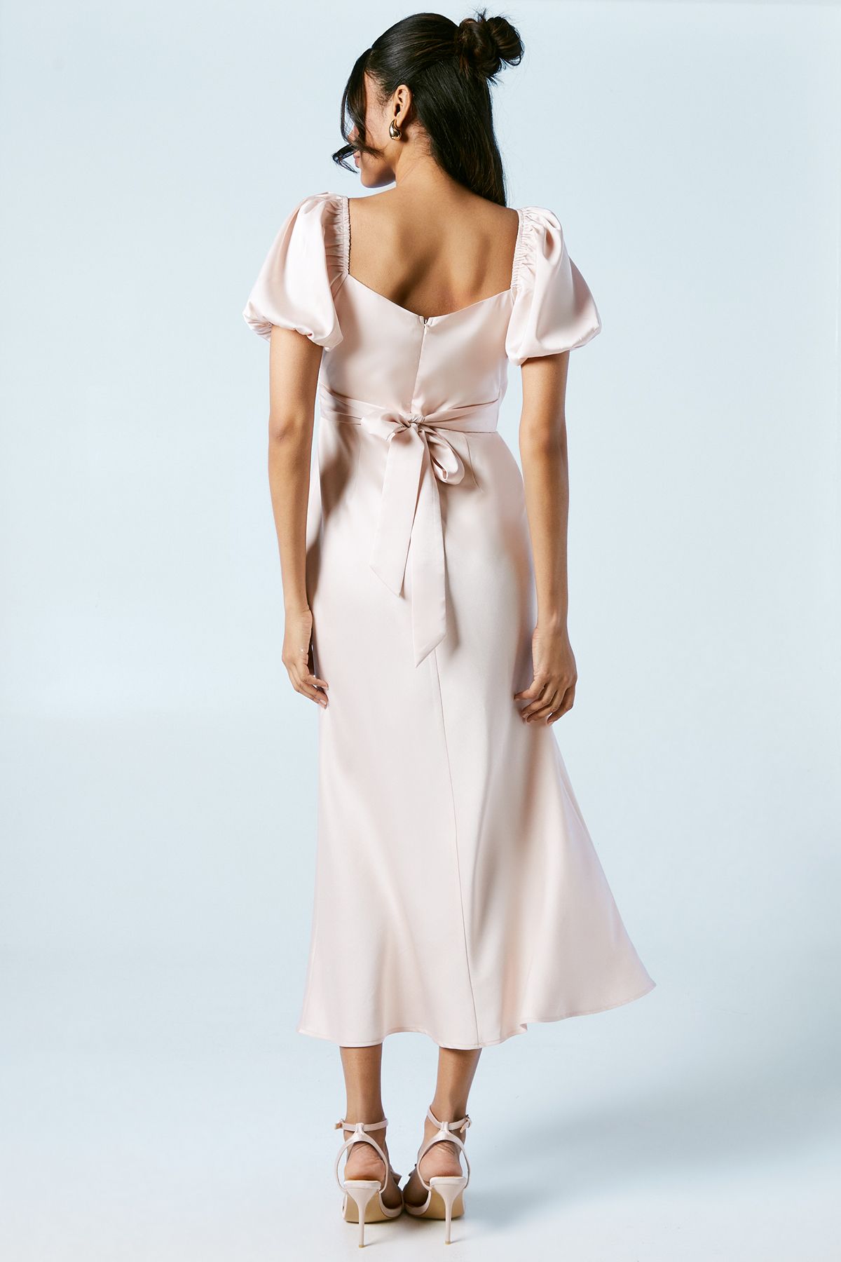 Oasis Puff Sleeve Satin Wrap Top Bridesmaid Dress Blush image 3