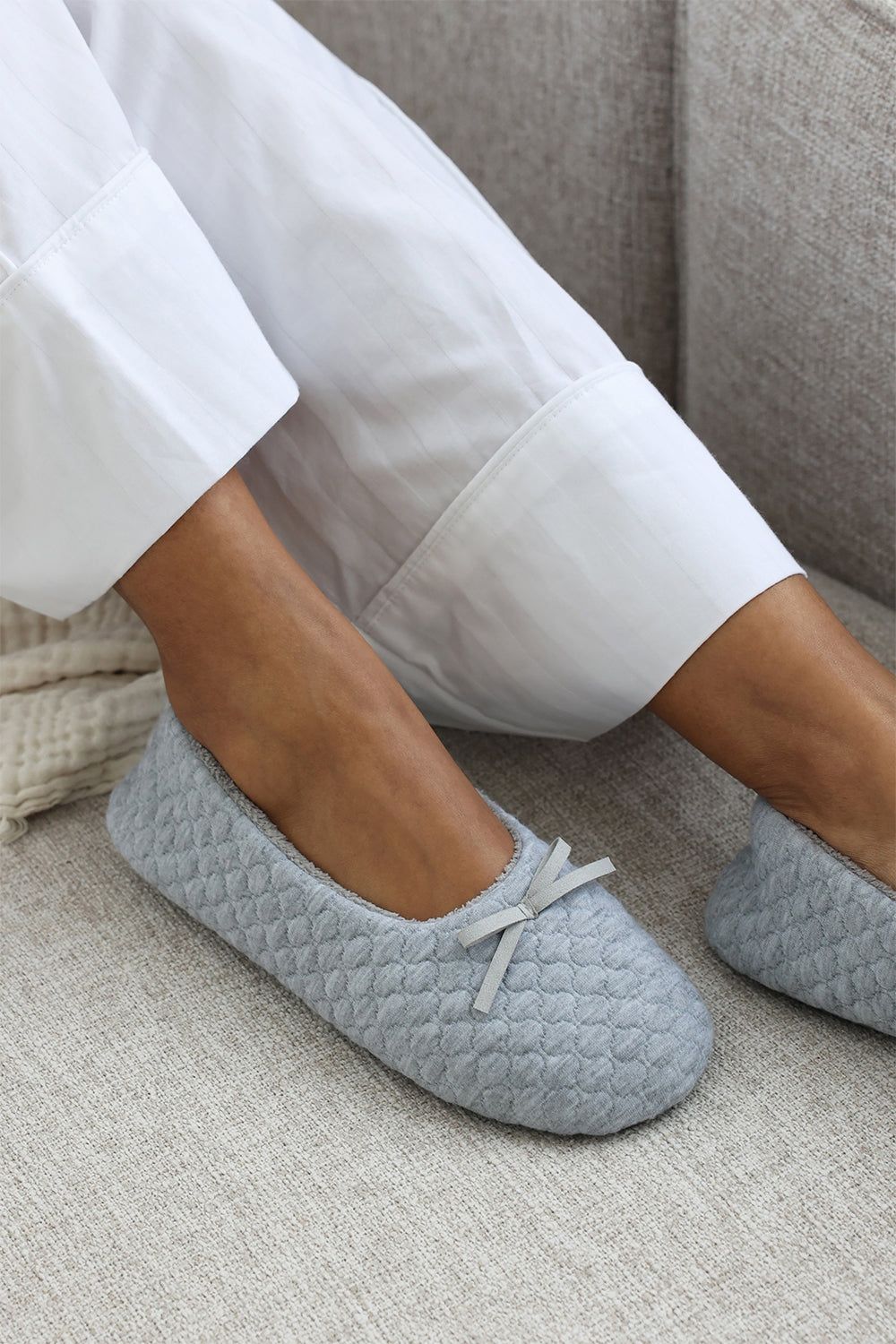 Where's That From 'Inez' Ballet Quilted Slippers with Faux Fur Lining and Bow Detail image 6