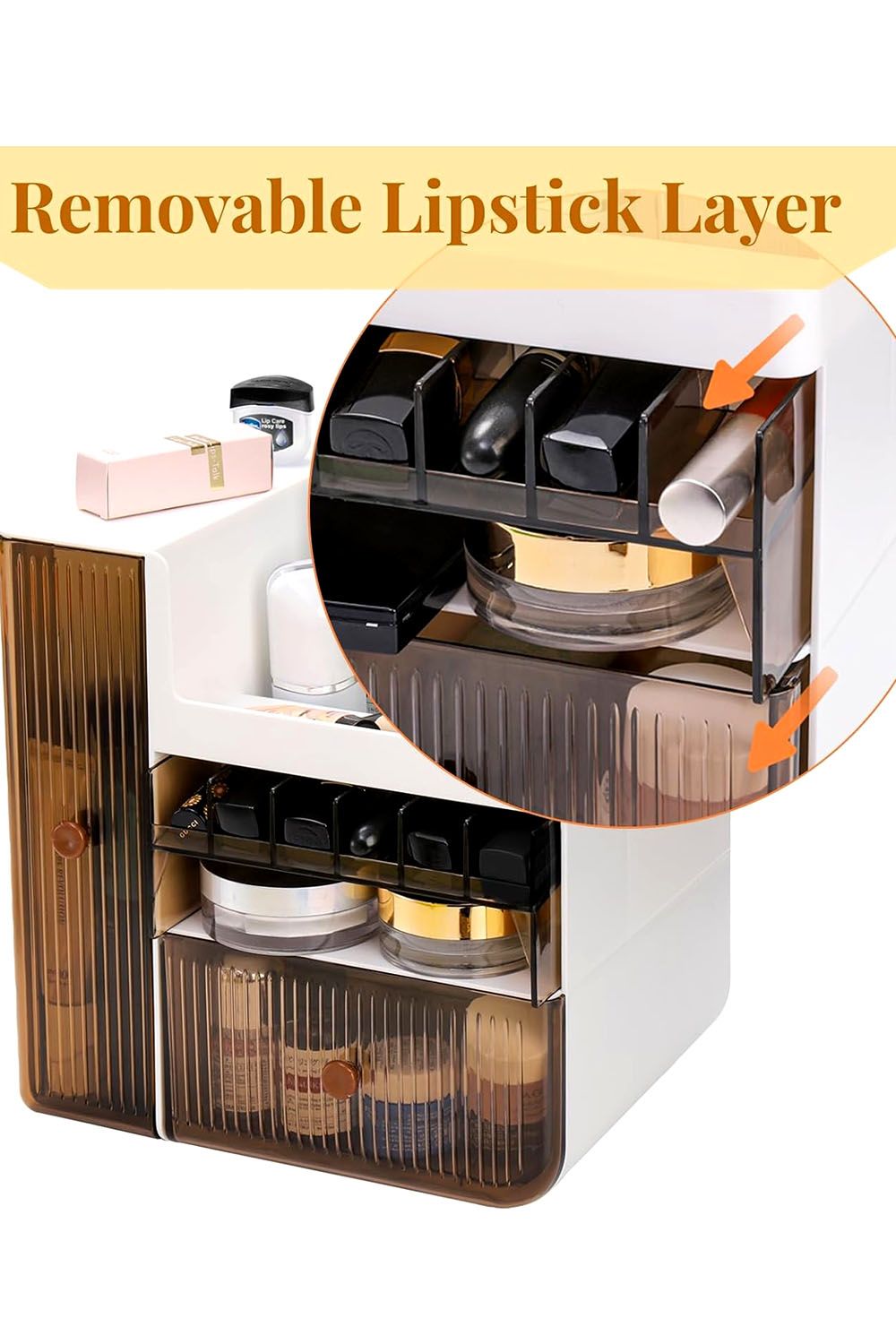 Living and Home Large Makeup Storage Organizer Cosmetic Skincare Display Box with Brush Holder Drawers image 2