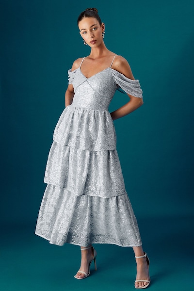 Coast Coast Muse Lace Sequin Tiered Dress Blue