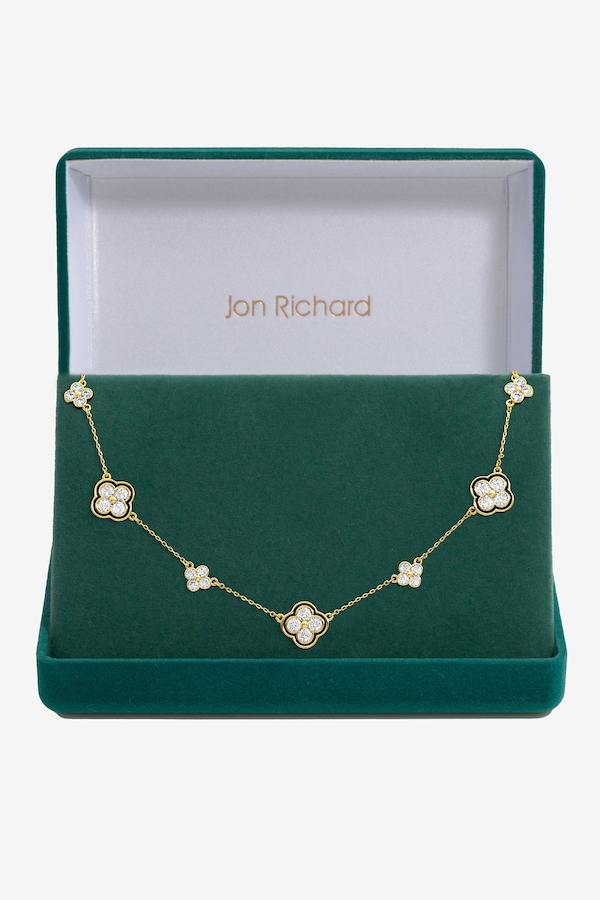 Jon Richard 14K Gold Plated Jet and Crystal Clover Necklace - Gift Box