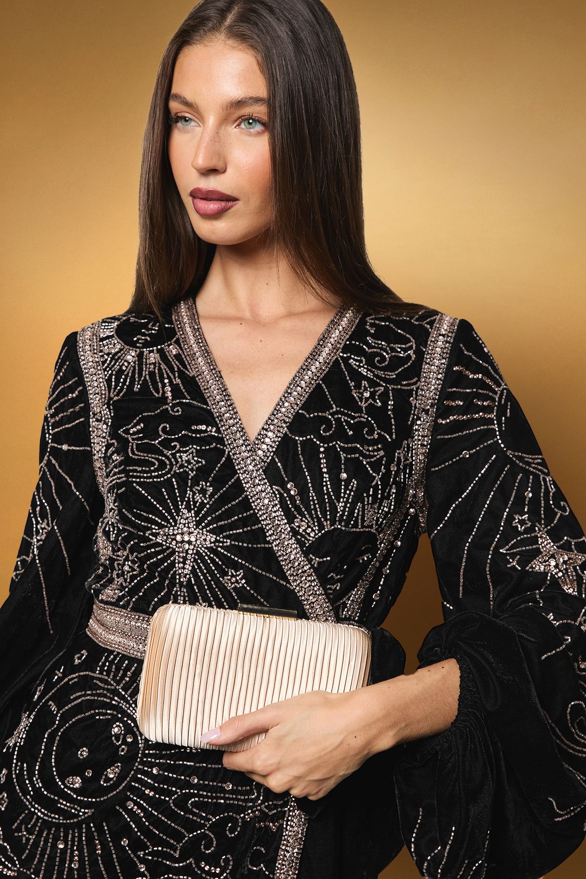 Coast Brooke Satin Clutch Bag Champagne image 1