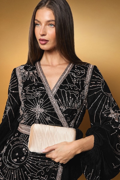 Coast Brooke Satin Clutch Bag Champagne