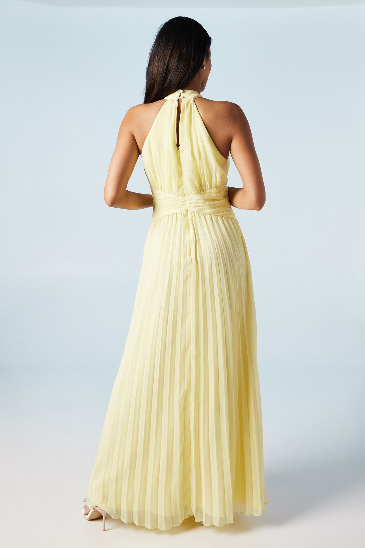Coast Cross Neck Halter Georgette Bridesmaid Maxi Dress Lemon image 3
