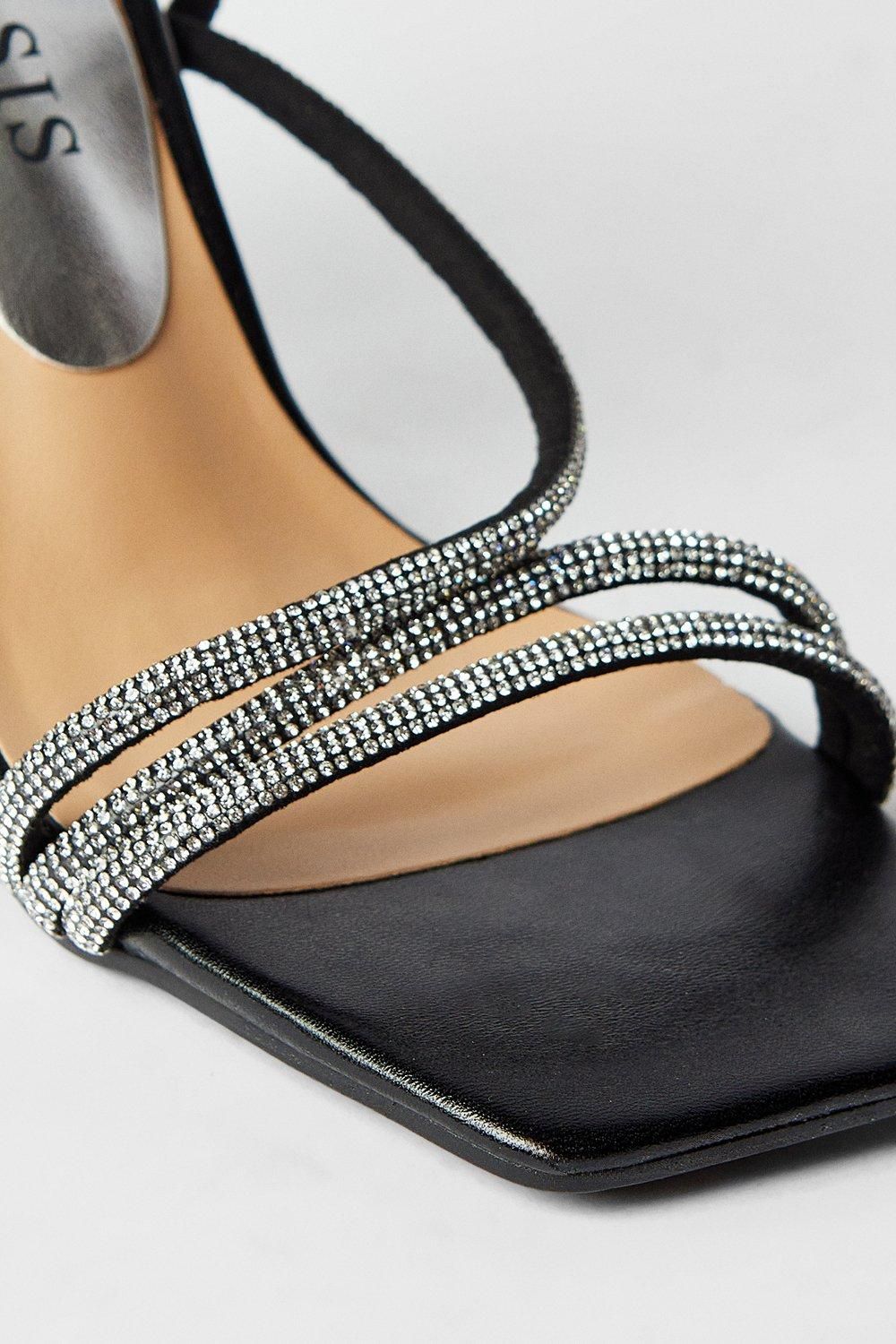 Oasis Valencia Faux Leather Diamante Asymmetric High Stiletto Sandals Black image 4