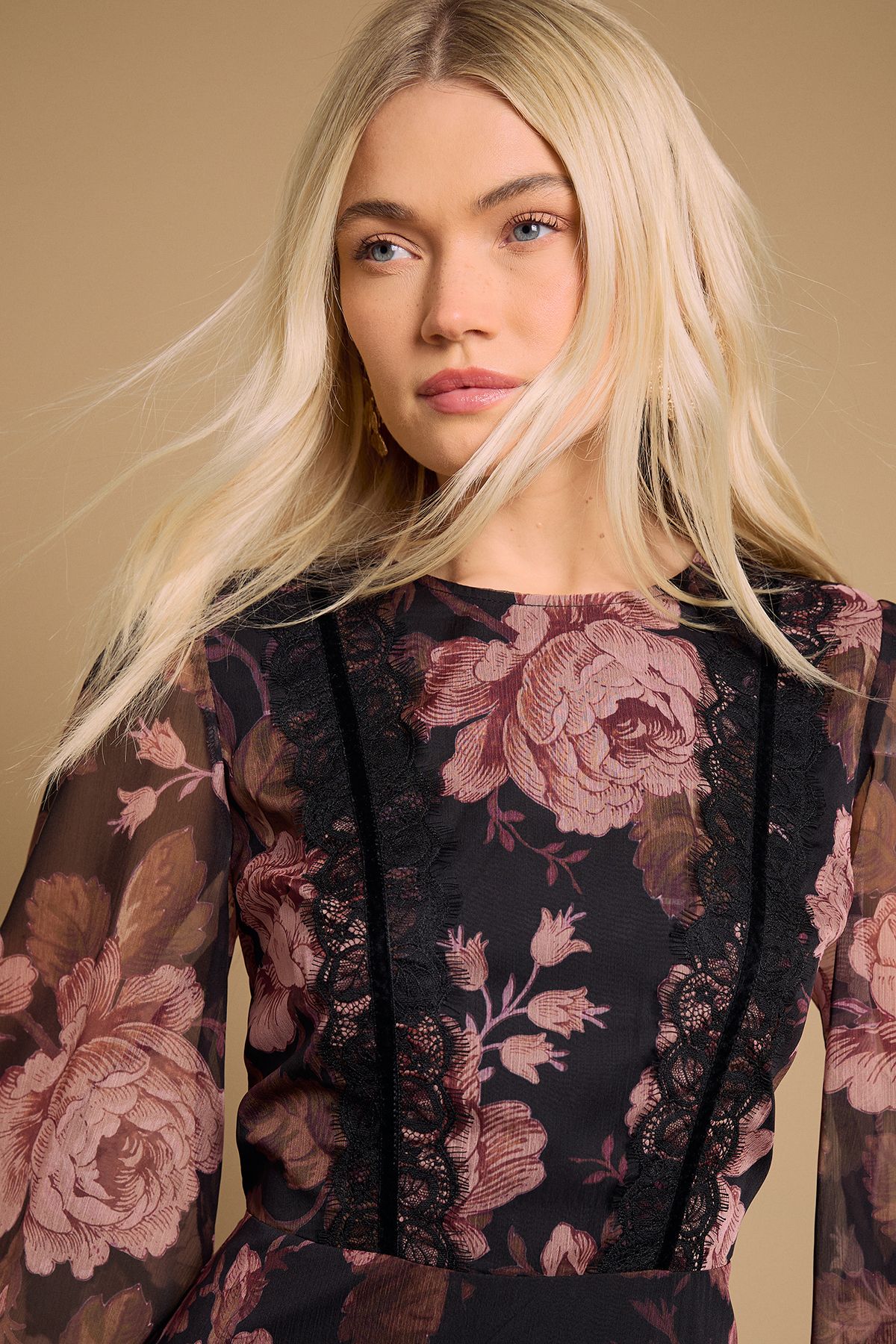 Oasis Yoryu Chiffon Printed High Neck Maxi Dress Black image 4