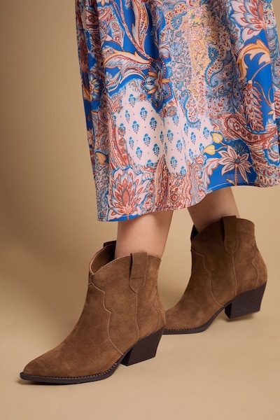 Oasis Amber Real Suede Western Ankle Boots Mocha