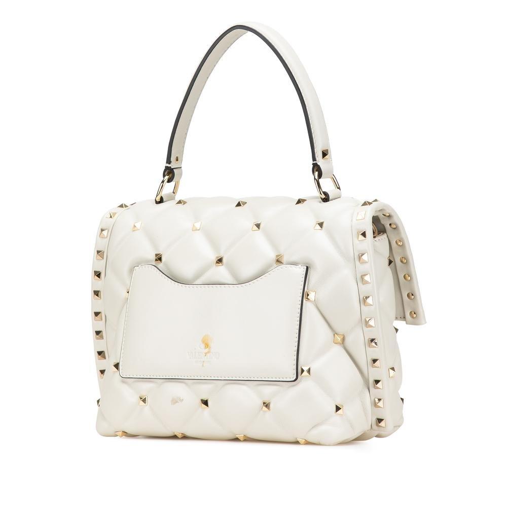 Valentino Preloved Roman Stud Shoulder Bag Quilted Leather Wo - White Satchel image 2