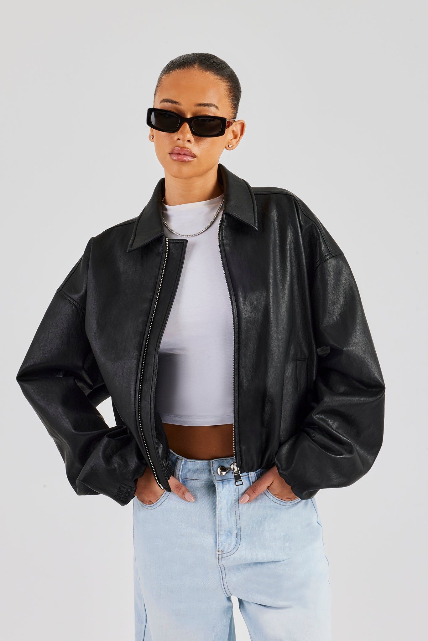 Cernucci Oversized Collared Pu Bomber - Black image 1