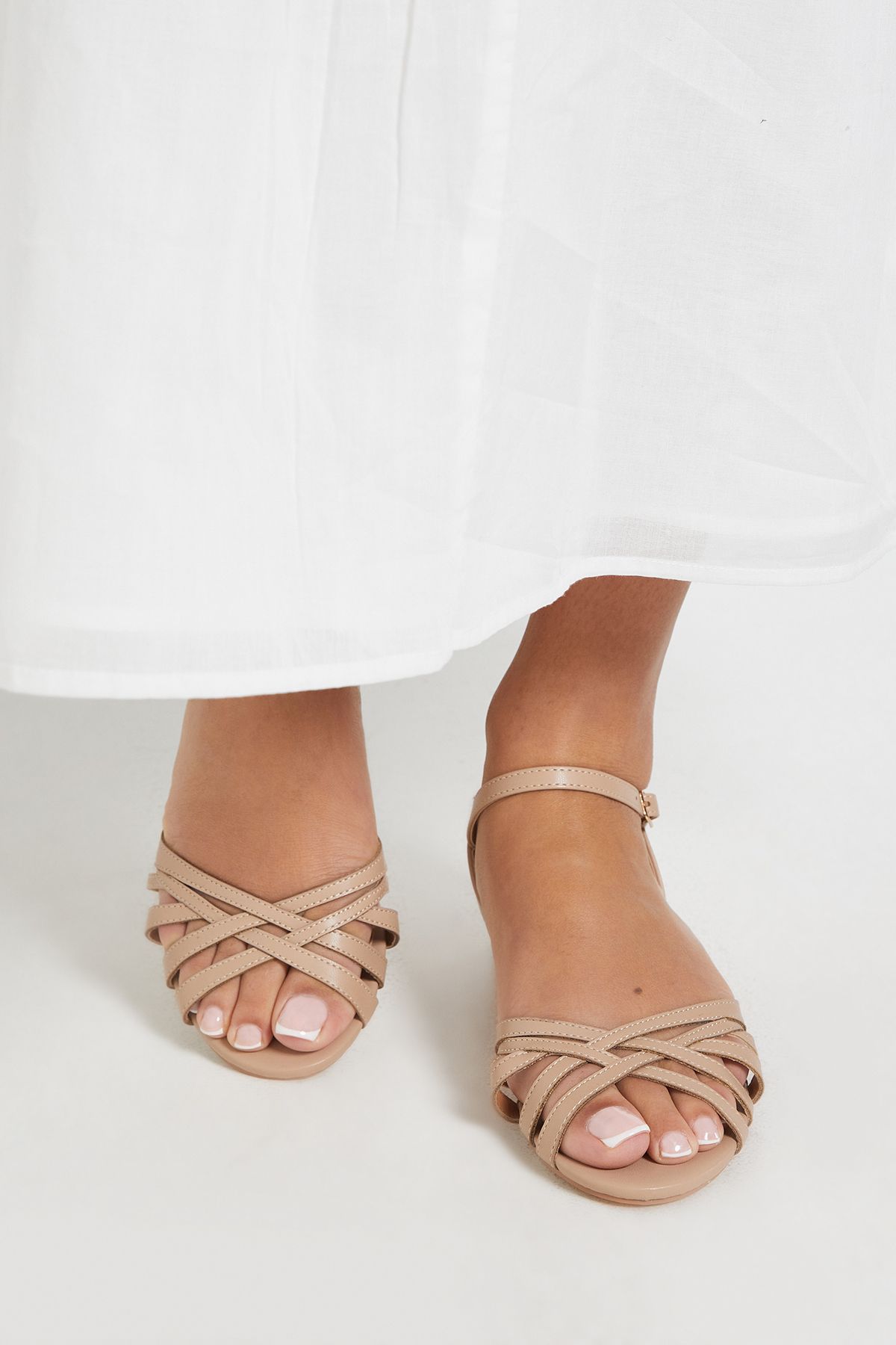 Dorothy Perkins Kathy Faux Leather Cross Strap Flat Sandals Beige image 1