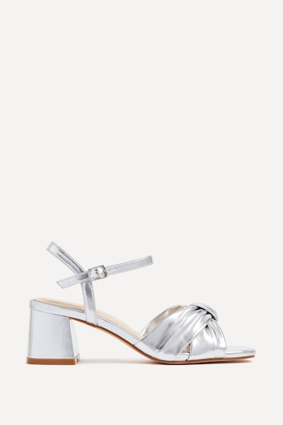Linzi Charlotte Silver Faux Leather Block Heeled Sandal