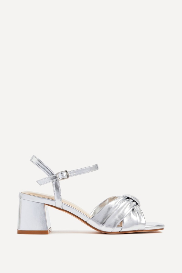 Linzi Charlotte Silver Faux Leather Block Heeled Sandal
