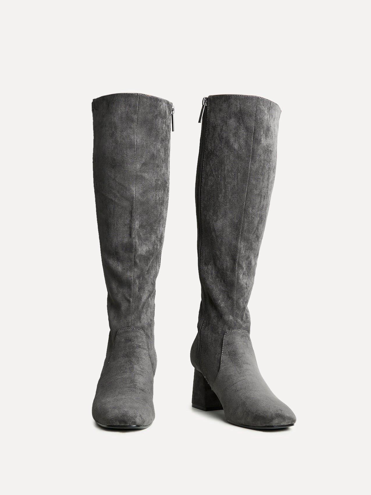 Linzi Frosty Grey Faux Suede Block Heeled Knee High Boot image 3