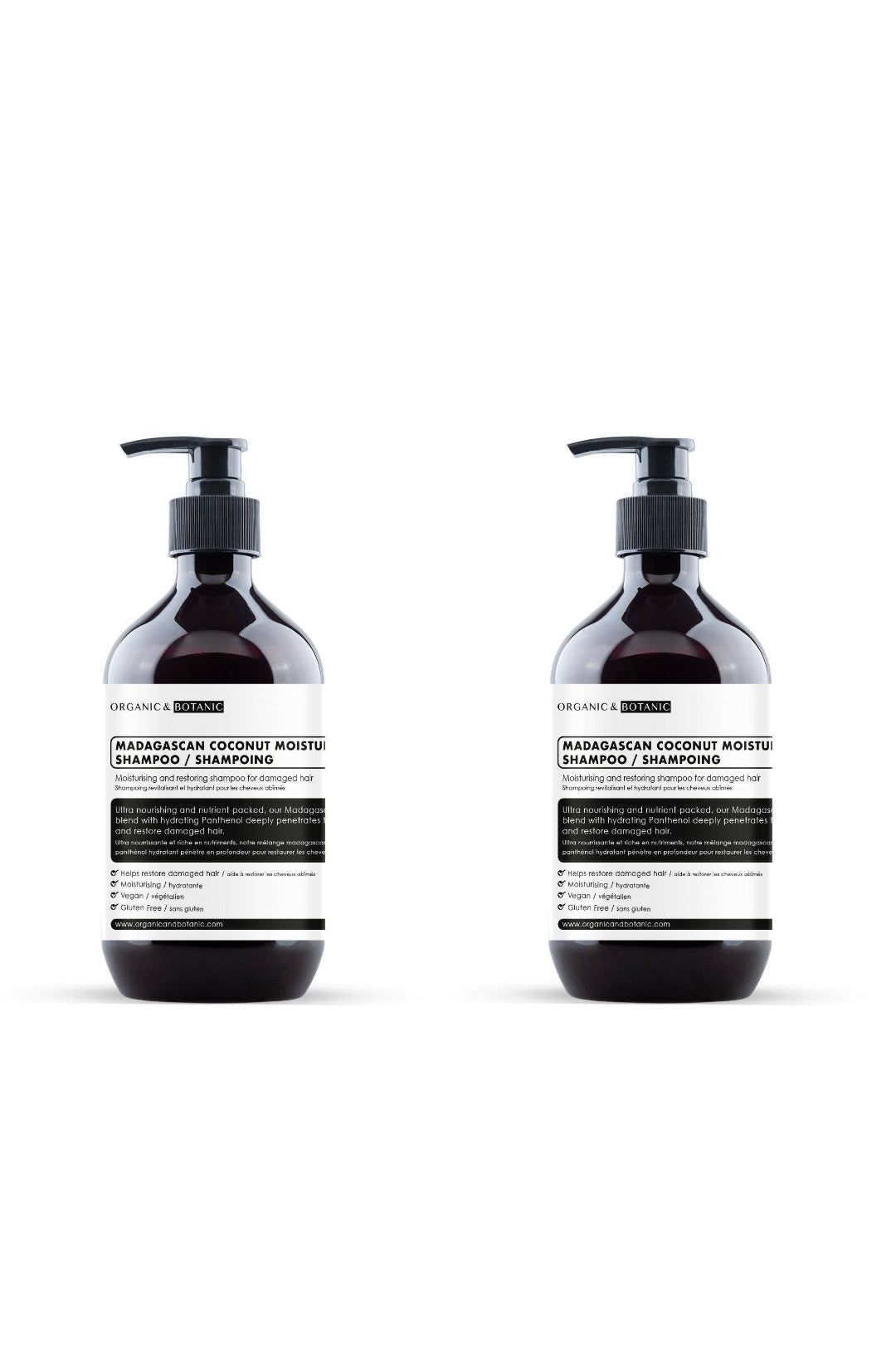 Organic & Botanic Madagascan Coconut Moisturising Shampoo 500ml x 2 Duo Set image 1