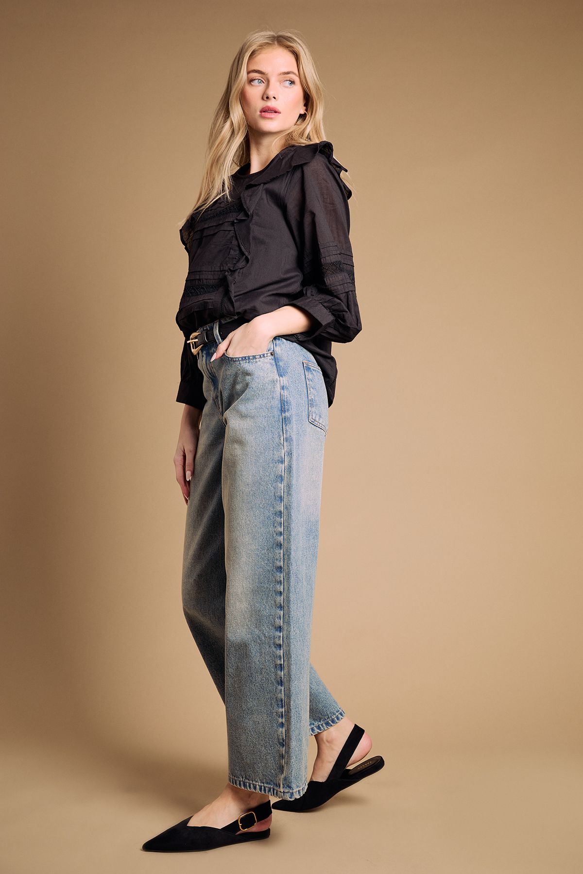 Oasis Binx Faux Suede Slingback Pointed Flat Shoes Natural Black image 2