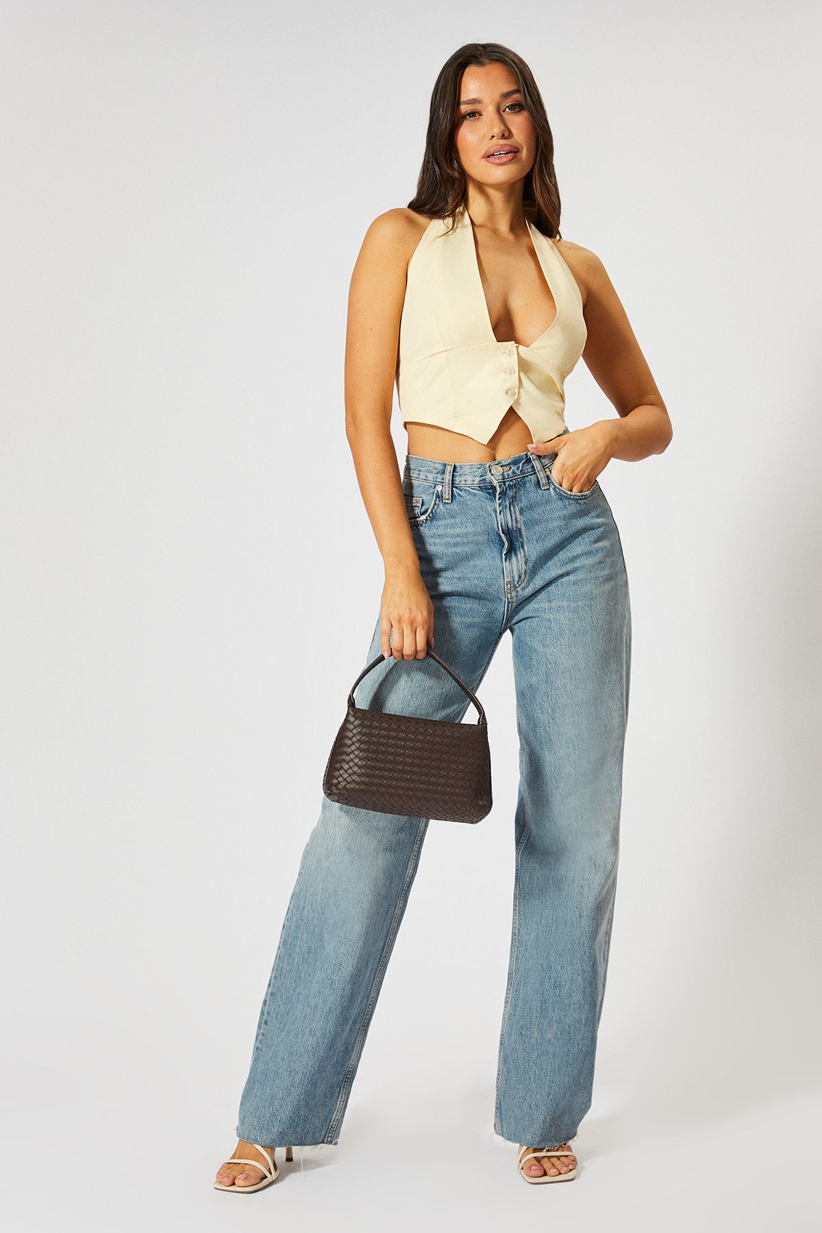 MissPap Halter Neck Button Front Top Yellow image 3