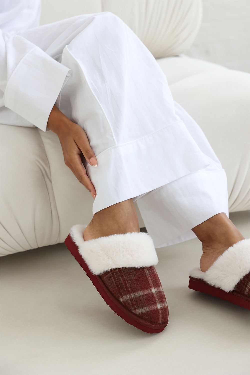 Where's That From 'Jemima' Tartan Mule Slippers with Faux Fur Trim image 7