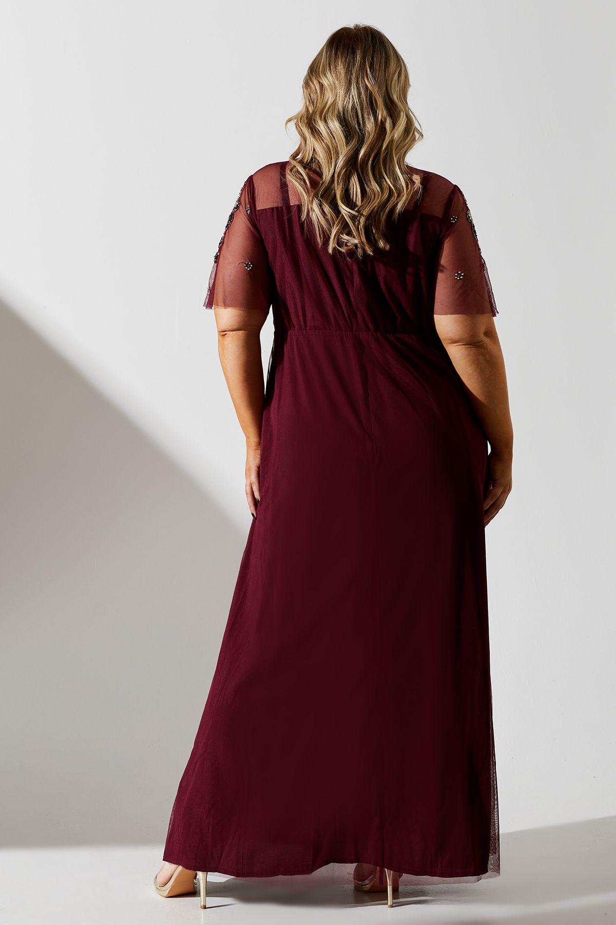 Coast Plus Size Angel Sleeve Embellished Midaxi Dress Plum image 3