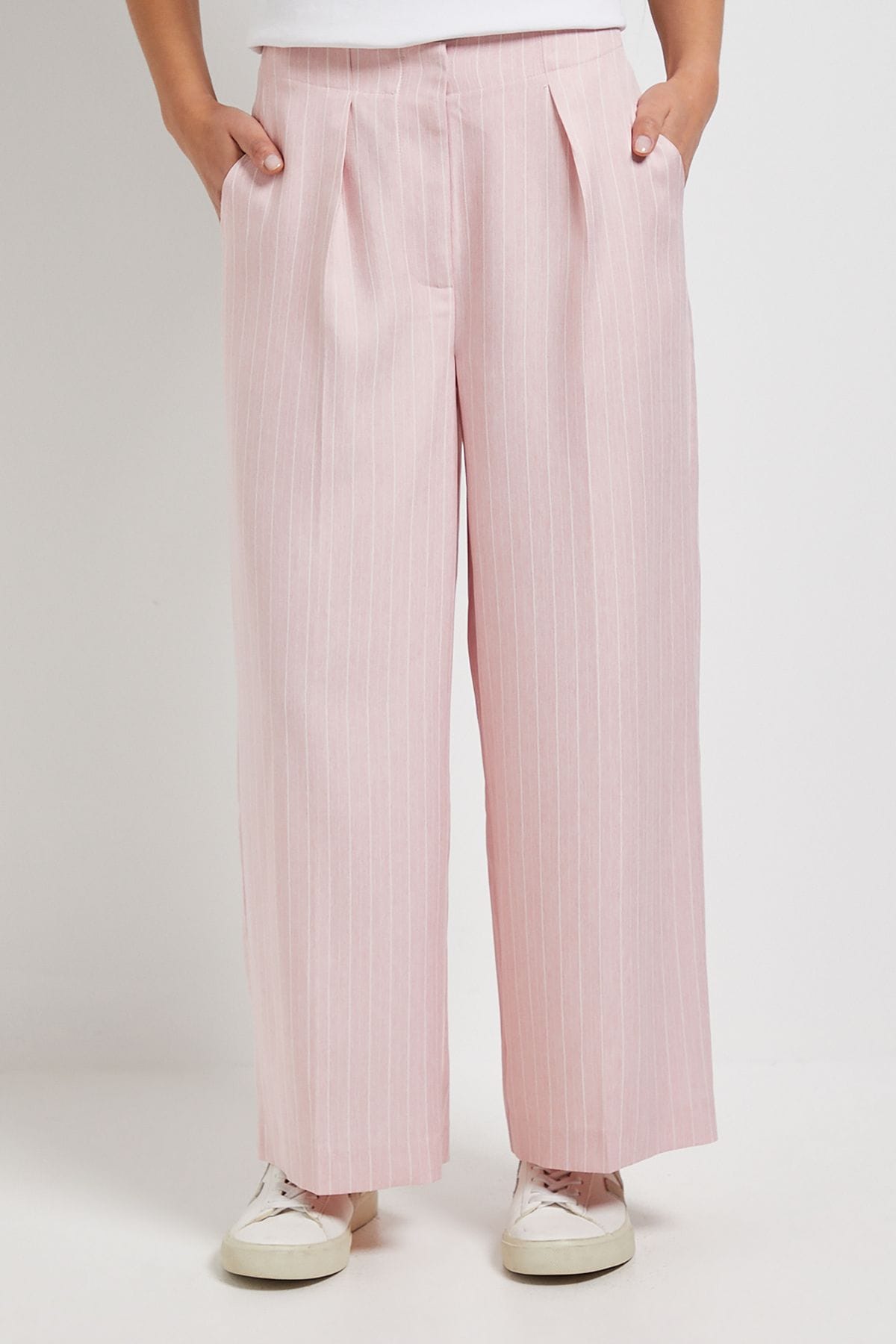 Dorothy Perkins Petite Wide Leg Full Length Pinstripe Trouser Pink image 2