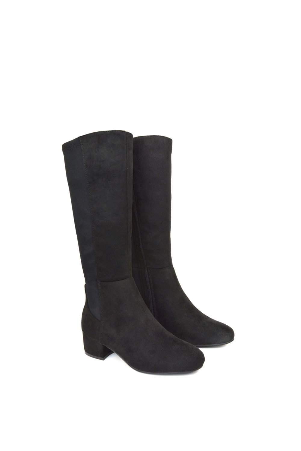 XY London 'Hannah' Low Block Heel Elasticated Calf Long Boots With Zip Fastening image 3