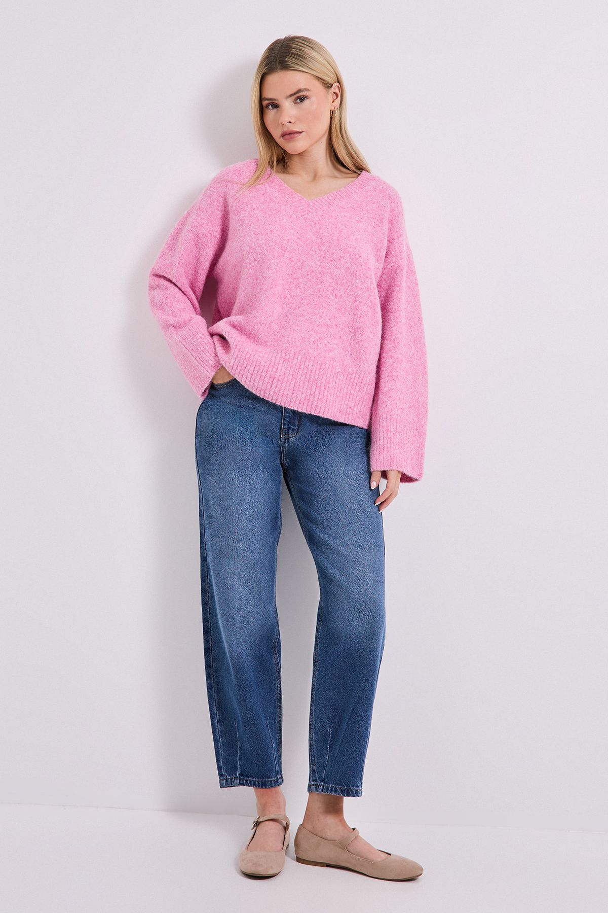 Dorothy Perkins V Neck Marl Jumper Pink image 2
