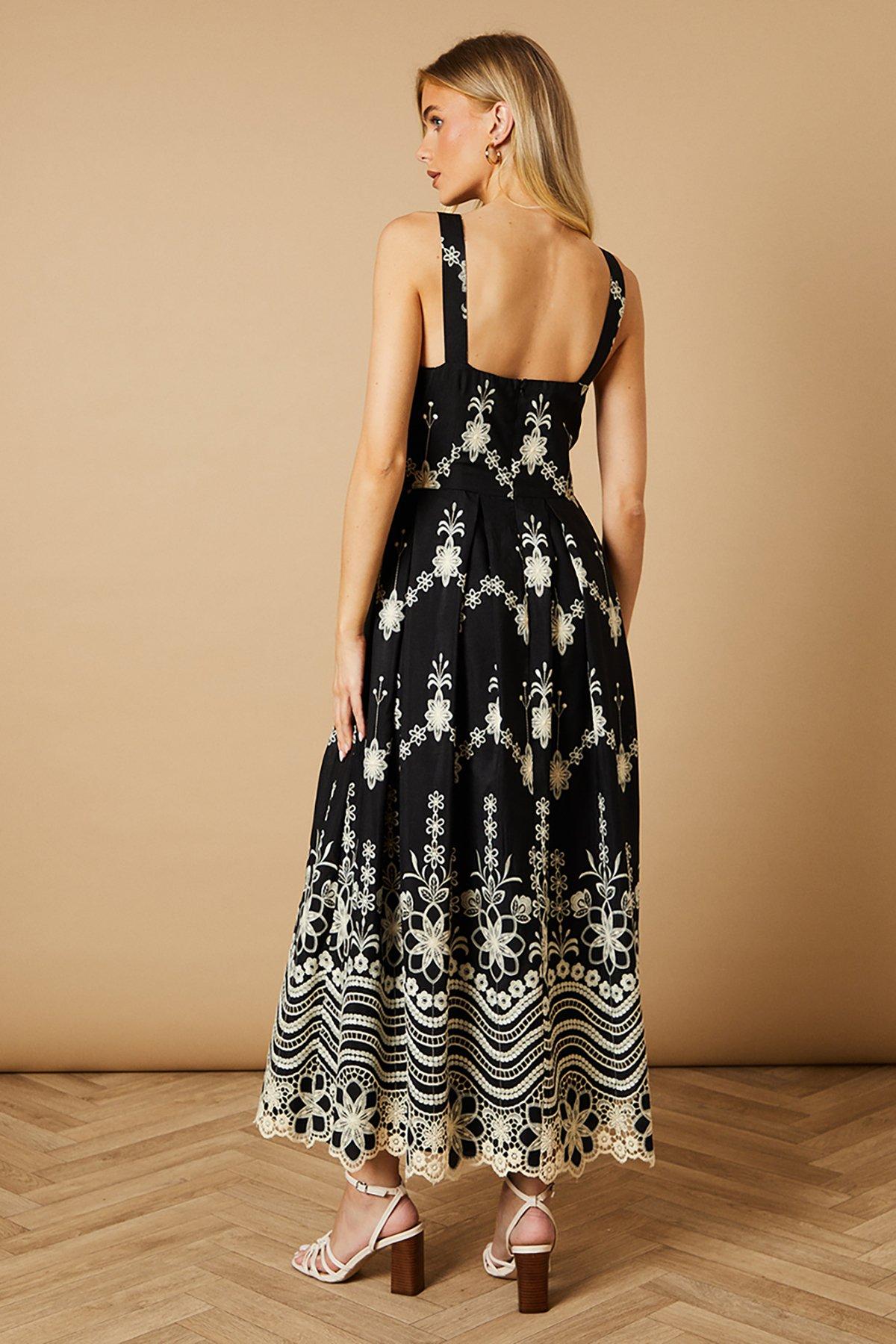 Oasis Mono Cutwork Floral Embroidered Strappy Midaxi Dress Mono image 3