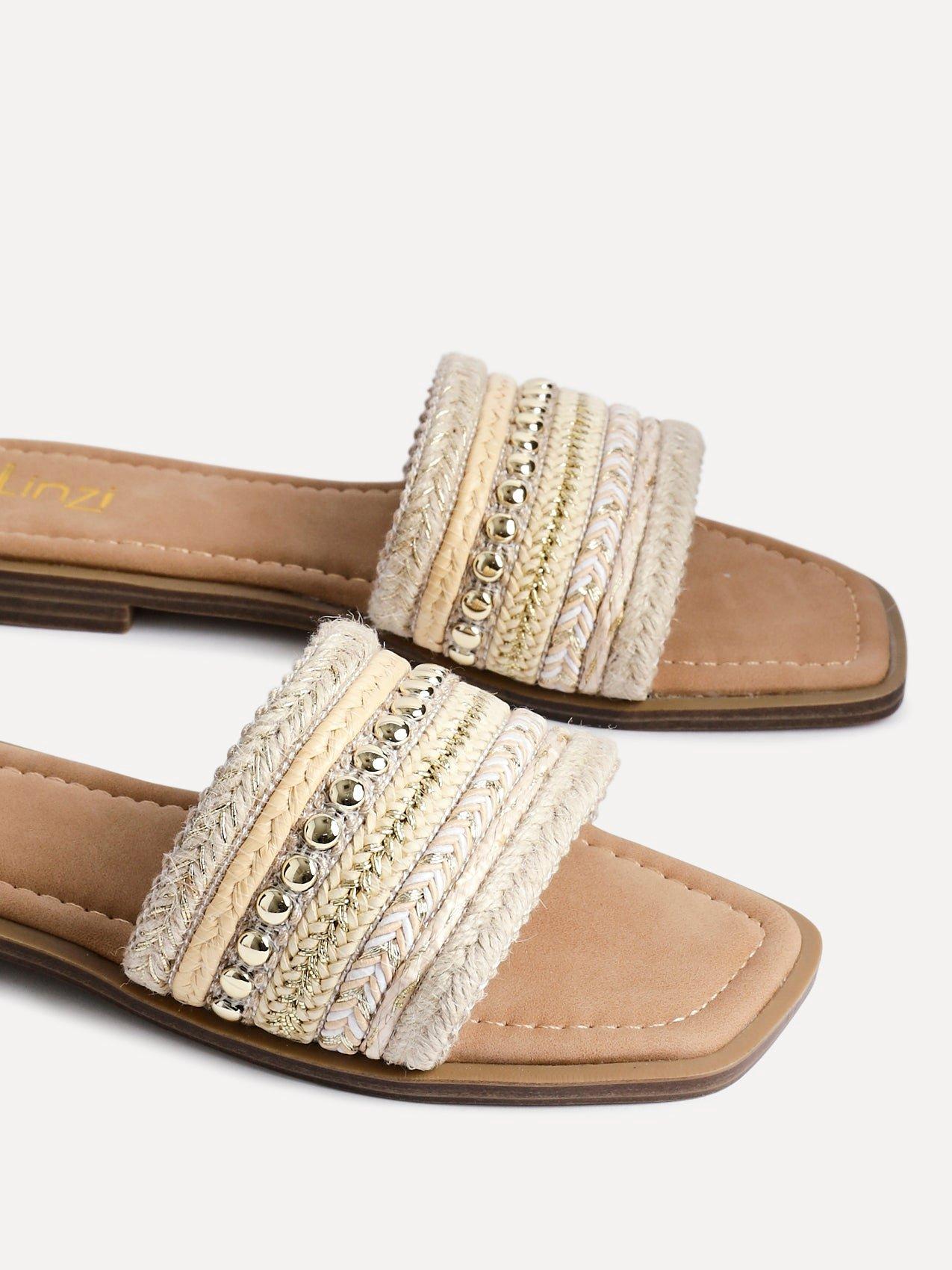 Linzi Mariel Natural Woven Embellished Flat Sandals image 5