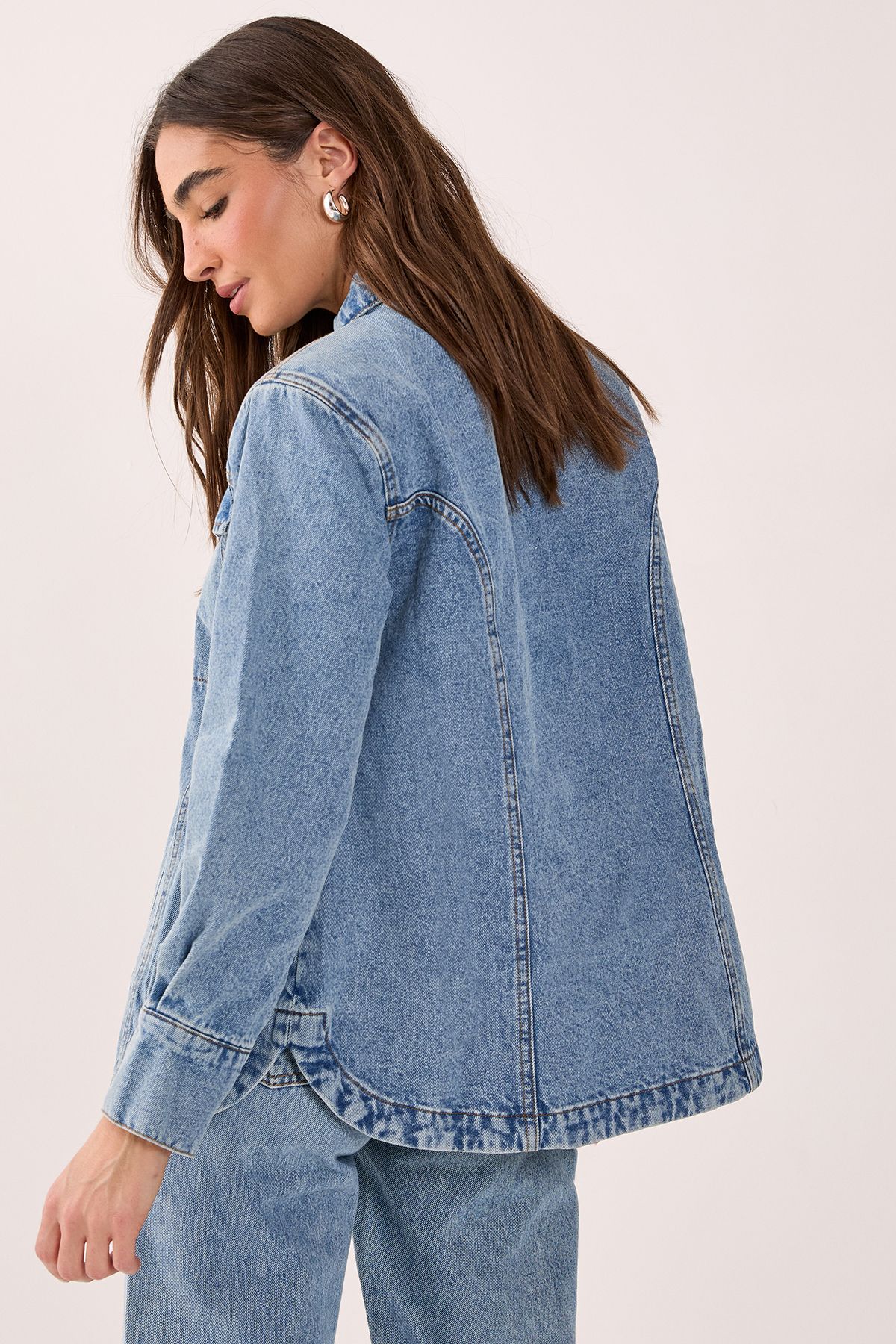 NastyGal Denim Shoulder Pad Shirt Vintage Blue image 3
