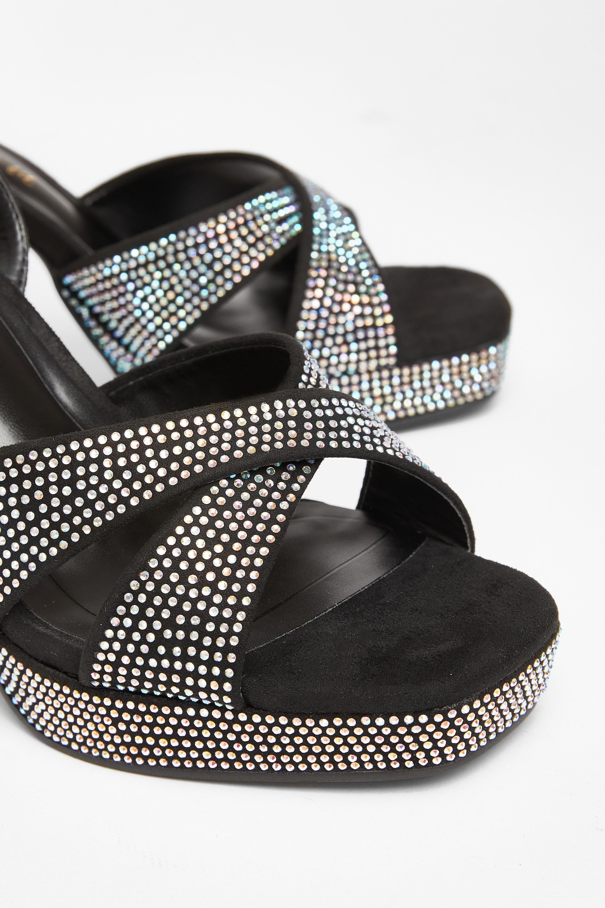 Quiz Black Wide Fit Diamante Platform Heels image 4
